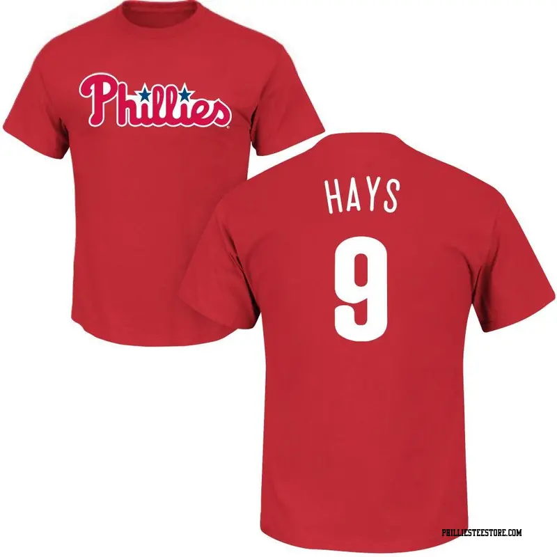 Men's Philadelphia Phillies ＃9 Austin Hays Red Roster Name & Number T-Shirt