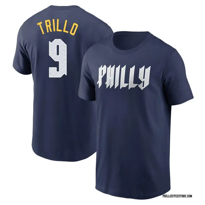 Men's Philadelphia Phillies ＃9 Manny Trillo Navy 2024 City Connect Fuse Name & Number T-Shirt