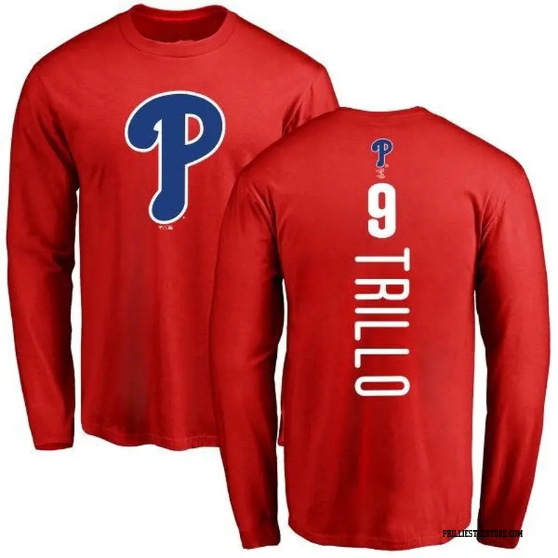 Men's Philadelphia Phillies ＃9 Manny Trillo Red Backer Long Sleeve T-Shirt