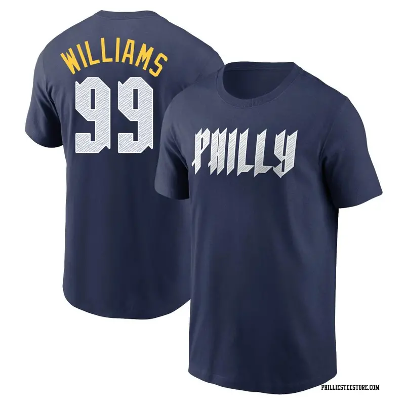 Men's Philadelphia Phillies ＃99 Mitch Williams Navy 2024 City Connect Fuse Name & Number T-Shirt