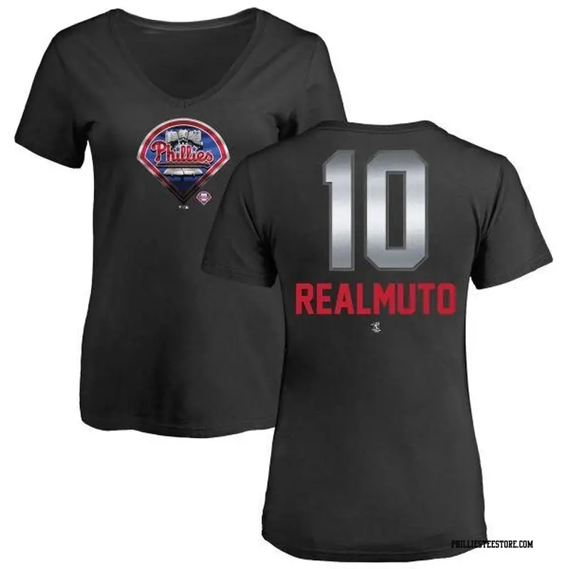 Women's Philadelphia Phillies ＃10 J.T. Realmuto Black Branded Midnight Mascot V-Neck T-Shirt