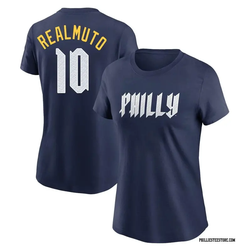 Women's Philadelphia Phillies ＃10 J.T. Realmuto Navy 2024 City Connect Fuse Name & Number T-Shirt