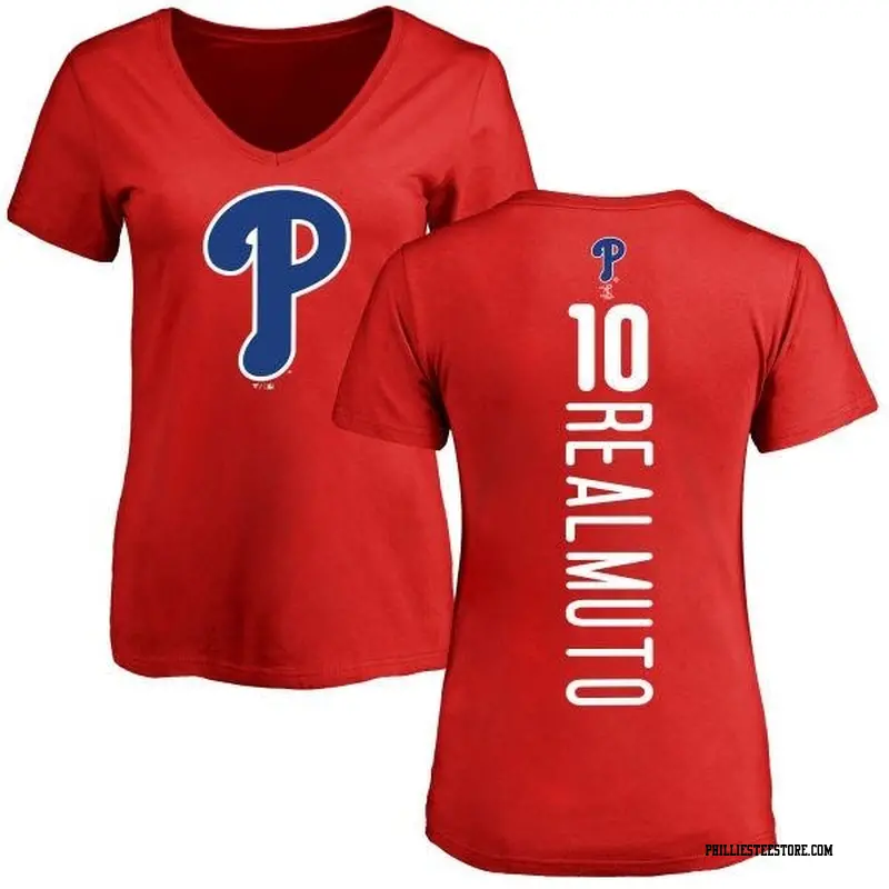 Women's Philadelphia Phillies ＃10 J.T. Realmuto Red Backer Slim Fit T-Shirt