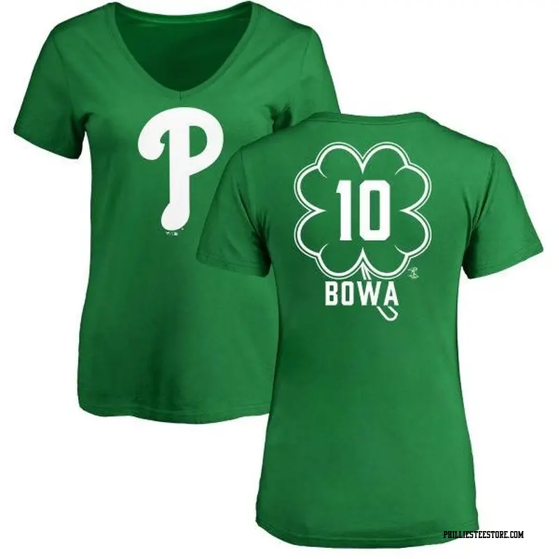 Women's Philadelphia Phillies ＃10 Larry Bowa Green Branded Dubliner Name & Number V-Neck T-Shirt Kelly