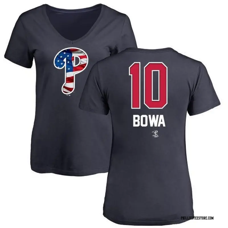 Women's Philadelphia Phillies ＃10 Larry Bowa Navy Branded Name and Number Banner Wave V-Neck T-Shirt