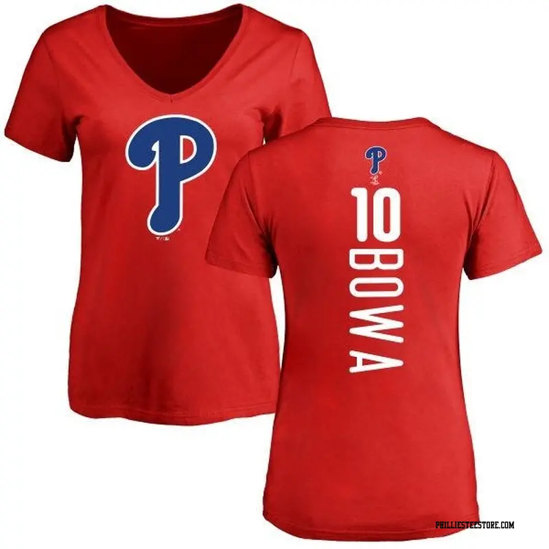 Women's Philadelphia Phillies ＃10 Larry Bowa Red Backer Slim Fit T-Shirt