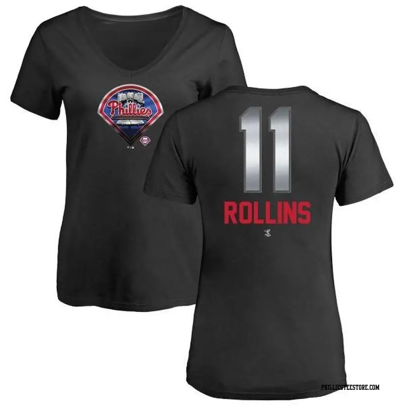 Women's Philadelphia Phillies ＃11 Jimmy Rollins Black Branded Midnight Mascot V-Neck T-Shirt