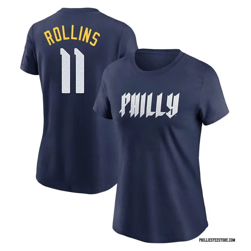 Women's Philadelphia Phillies ＃11 Jimmy Rollins Navy 2024 City Connect Fuse Name & Number T-Shirt