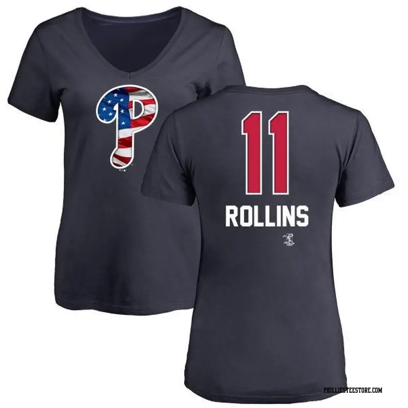 Women's Philadelphia Phillies ＃11 Jimmy Rollins Navy Branded Name and Number Banner Wave V-Neck T-Shirt