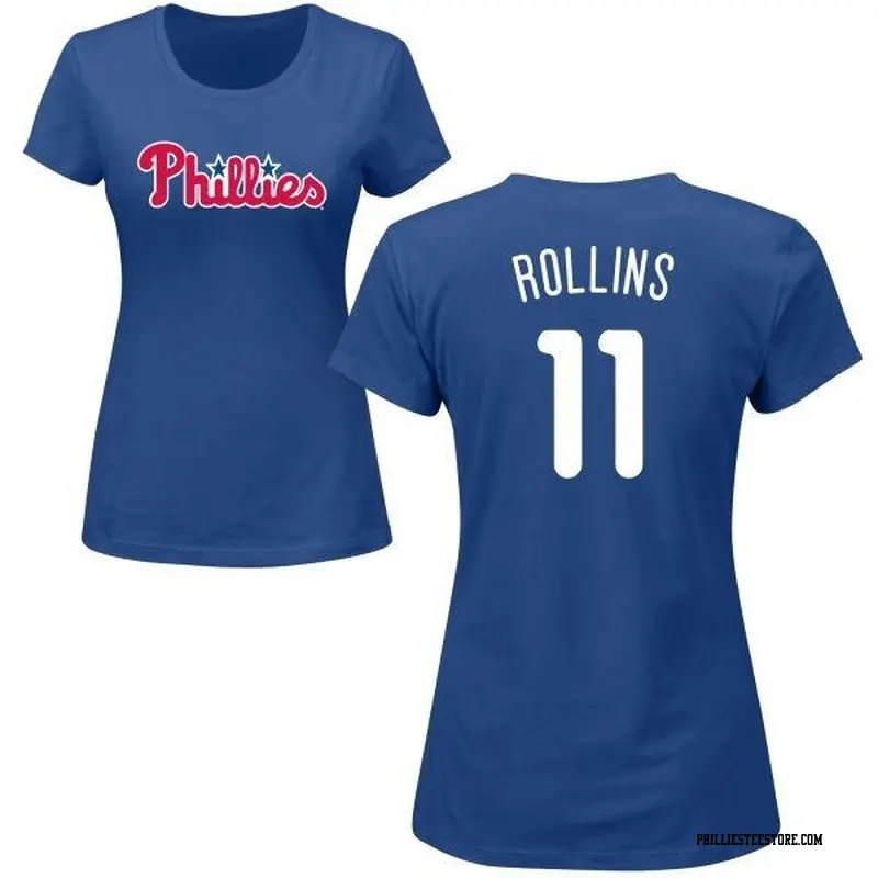 Women's Philadelphia Phillies ＃11 Jimmy Rollins Royal Roster Name & Number T-Shirt