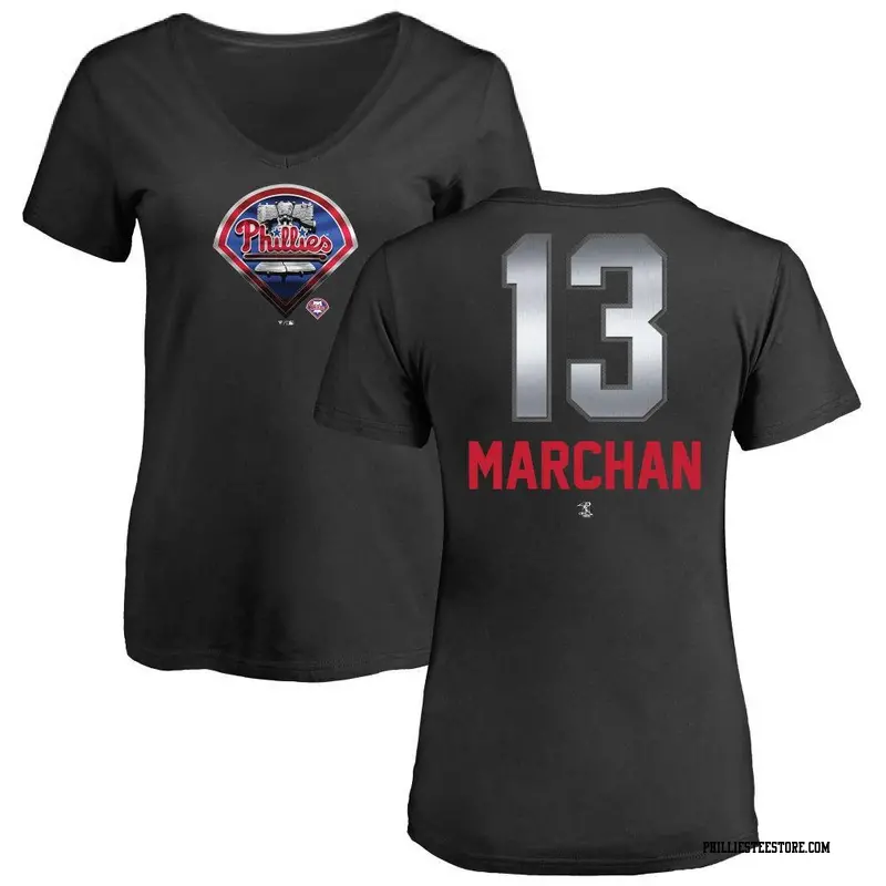 Women's Philadelphia Phillies ＃13 Rafael Marchan Black Branded Midnight Mascot V-Neck T-Shirt