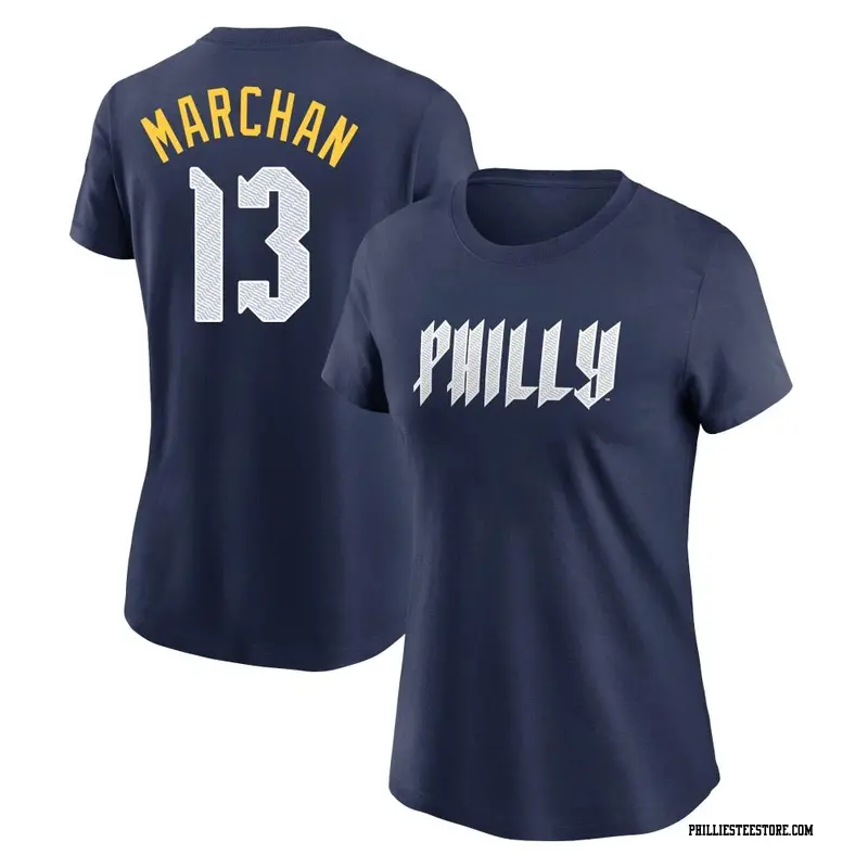 Women's Philadelphia Phillies ＃13 Rafael Marchan Navy 2024 City Connect Fuse Name & Number T-Shirt