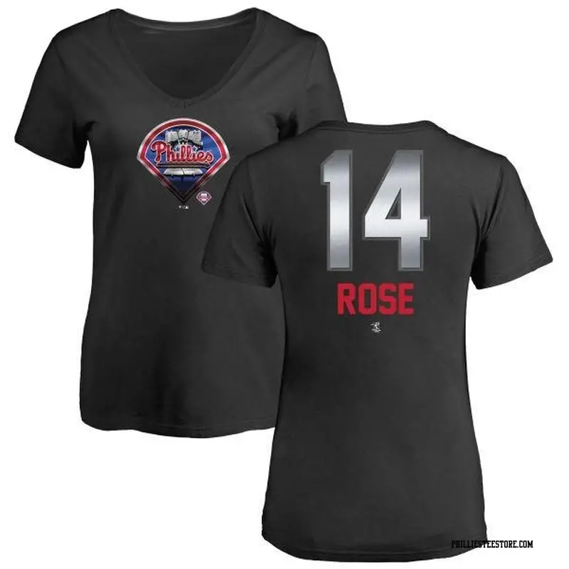 Women's Philadelphia Phillies ＃14 Pete Rose Black Branded Midnight Mascot V-Neck T-Shirt