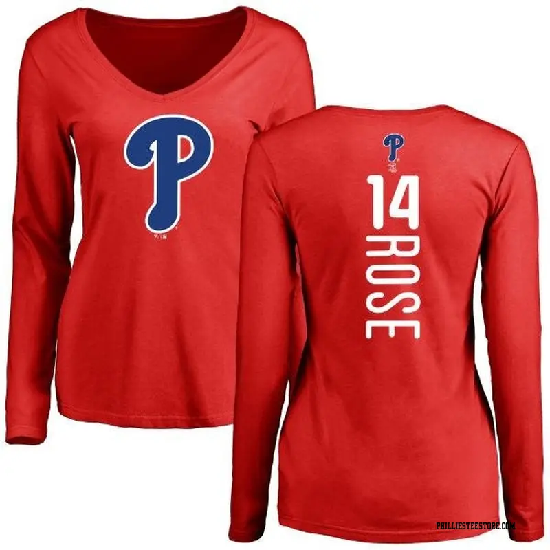 Women's Philadelphia Phillies ＃14 Pete Rose Red Backer Slim Fit Long Sleeve T-Shirt