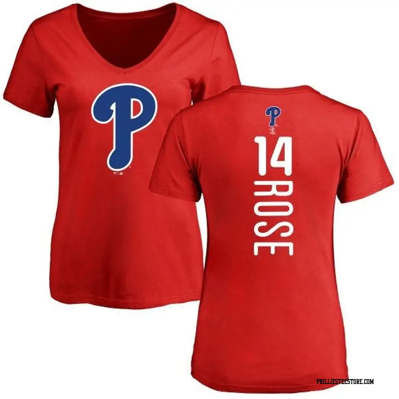 Women's Philadelphia Phillies ＃14 Pete Rose Red Backer Slim Fit T-Shirt