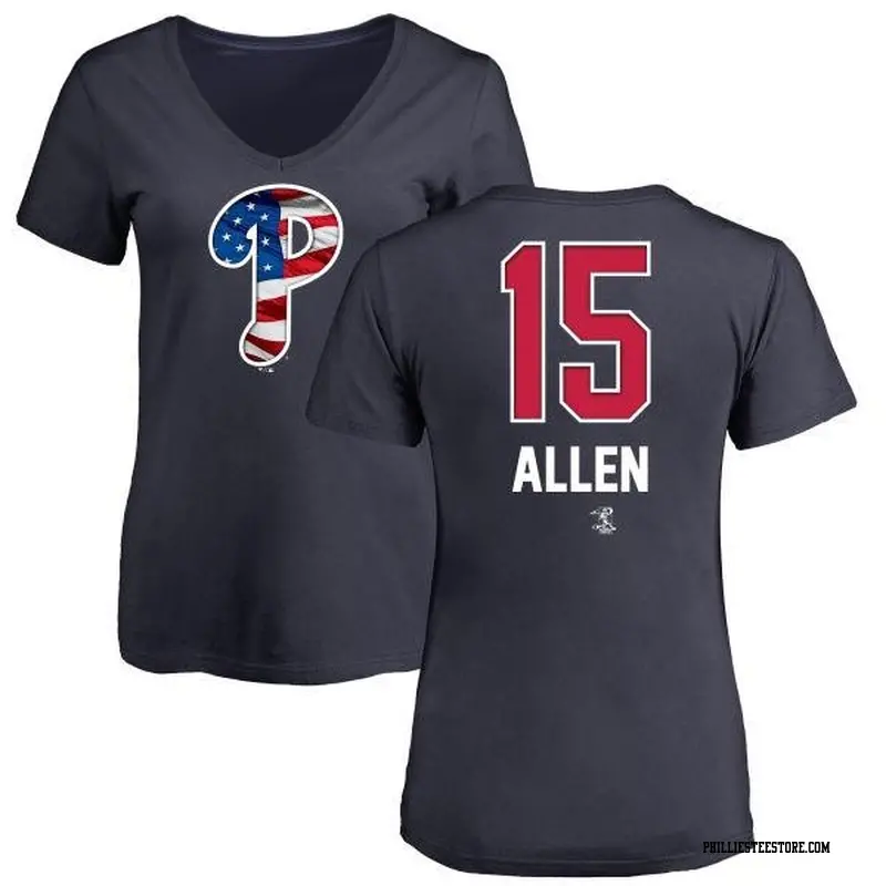 Women's Philadelphia Phillies ＃15 Richie Allen Navy Branded Name and Number Banner Wave V-Neck T-Shirt