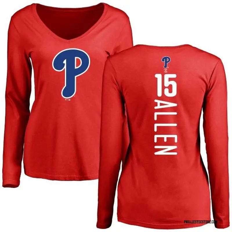 Women's Philadelphia Phillies ＃15 Richie Allen Red Backer Slim Fit Long Sleeve T-Shirt