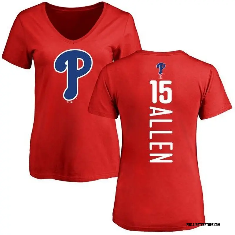 Women's Philadelphia Phillies ＃15 Richie Allen Red Backer Slim Fit T-Shirt