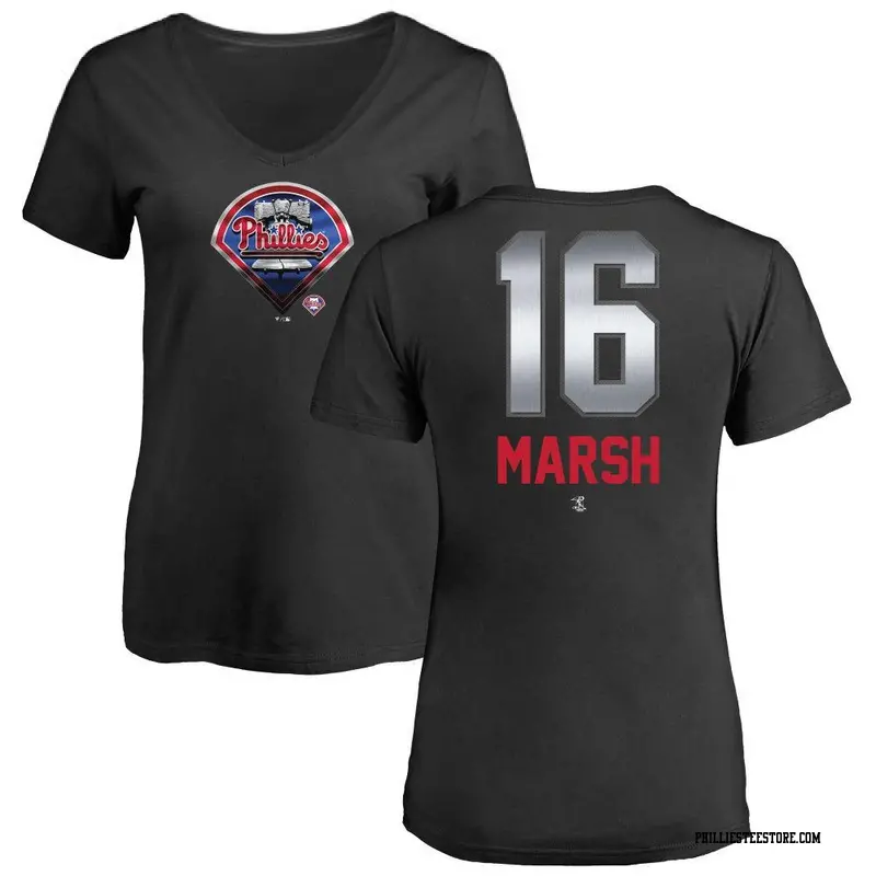 Women's Philadelphia Phillies ＃16 Brandon Marsh Black Branded Midnight Mascot V-Neck T-Shirt