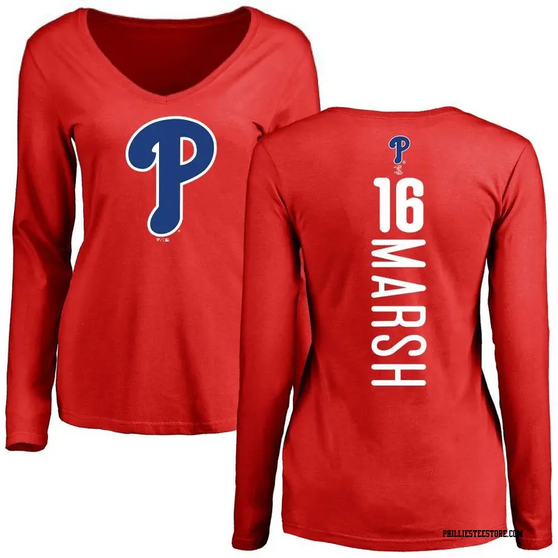 Women's Philadelphia Phillies ＃16 Brandon Marsh Red Backer Slim Fit Long Sleeve T-Shirt