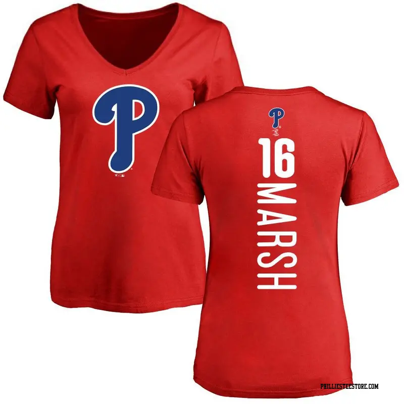 Women's Philadelphia Phillies ＃16 Brandon Marsh Red Backer Slim Fit T-Shirt