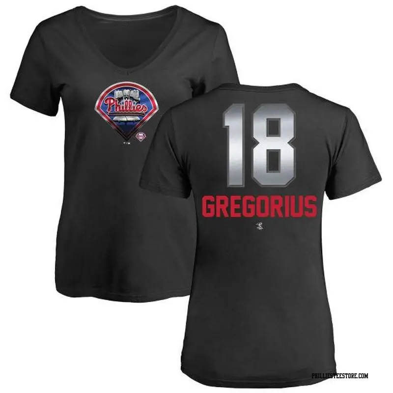 Women's Philadelphia Phillies ＃18 Didi Gregorius Black Branded Midnight Mascot V-Neck T-Shirt