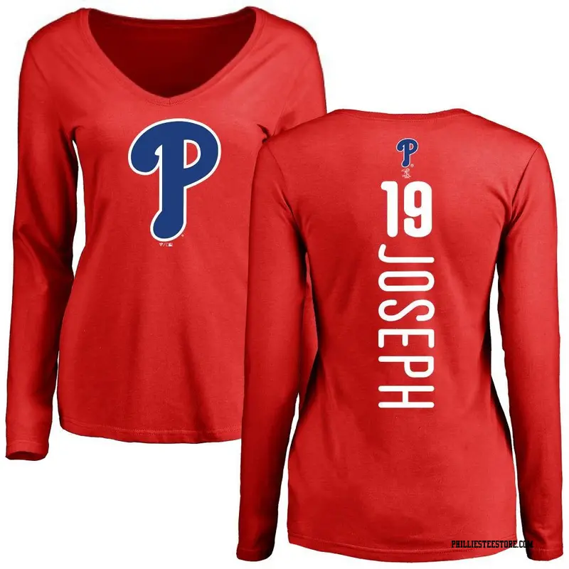 Women's Philadelphia Phillies ＃19 Tommy Joseph Red Backer Slim Fit Long Sleeve T-Shirt