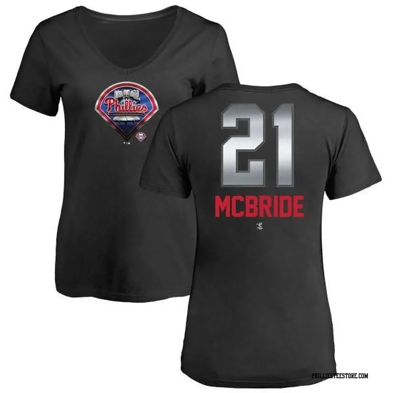 Women's Philadelphia Phillies ＃21 Bake Mcbride Black Branded Midnight Mascot V-Neck T-Shirt