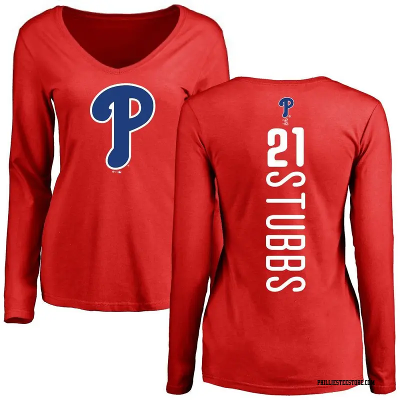 Women's Philadelphia Phillies ＃21 Garrett Stubbs Red Backer Slim Fit Long Sleeve T-Shirt