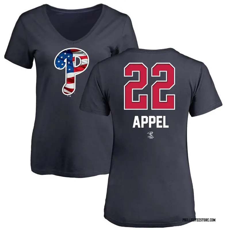 Women's Philadelphia Phillies ＃22 Mark Appel Navy Branded Name and Number Banner Wave V-Neck T-Shirt