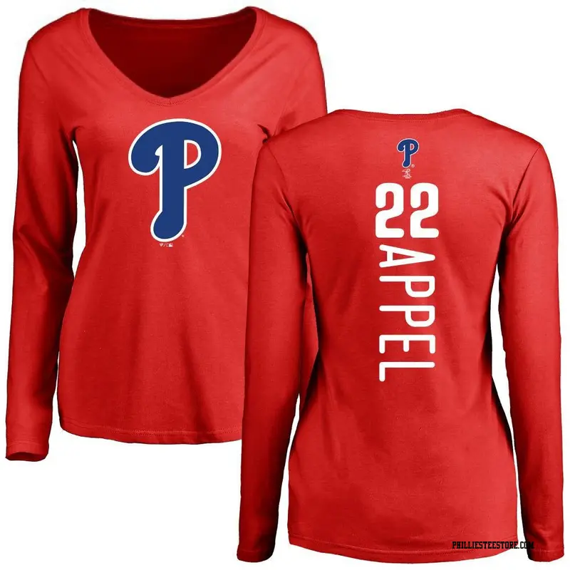 Women's Philadelphia Phillies ＃22 Mark Appel Red Backer Slim Fit Long Sleeve T-Shirt