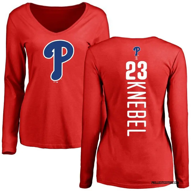 Women's Philadelphia Phillies ＃23 Corey Knebel Red Backer Slim Fit Long Sleeve T-Shirt