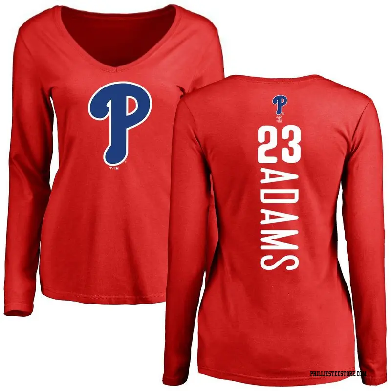 Women's Philadelphia Phillies ＃23 Mike Adams Red Backer Slim Fit Long Sleeve T-Shirt