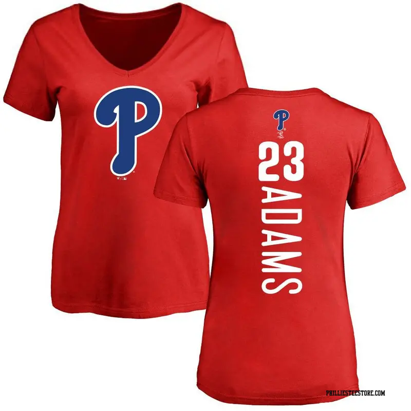 Women's Philadelphia Phillies ＃23 Mike Adams Red Backer Slim Fit T-Shirt