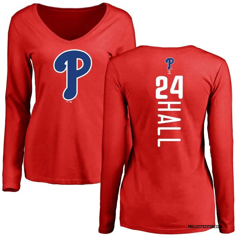 Women's Philadelphia Phillies ＃24 Darick Hall Red Backer Slim Fit Long Sleeve T-Shirt