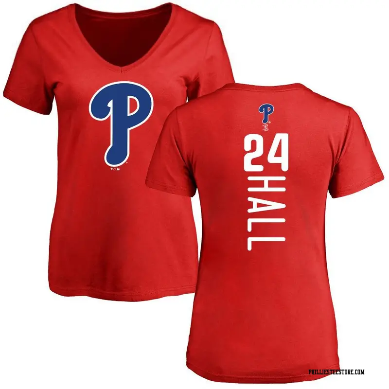 Women's Philadelphia Phillies ＃24 Darick Hall Red Backer Slim Fit T-Shirt