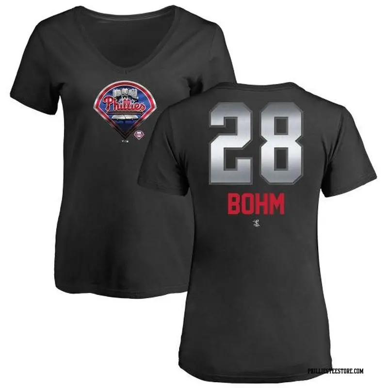 Women's Philadelphia Phillies ＃28 Alec Bohm Black Branded Midnight Mascot V-Neck T-Shirt