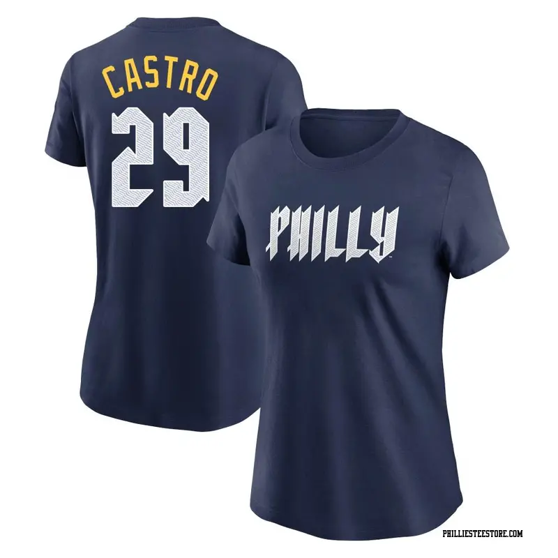 Women's Philadelphia Phillies ＃29 Rodolfo Castro Navy 2024 City Connect Fuse Name & Number T-Shirt