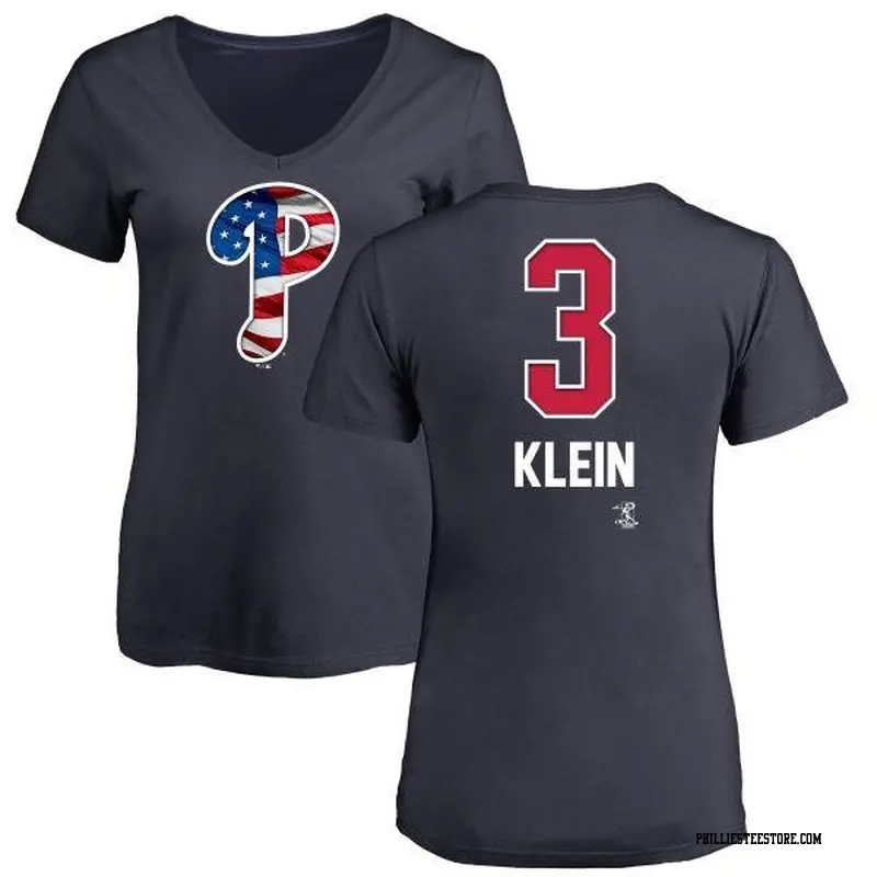 Women's Philadelphia Phillies ＃3 Chuck Klein Navy Branded Name and Number Banner Wave V-Neck T-Shirt