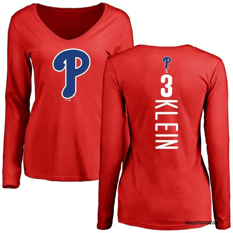 Women's Philadelphia Phillies ＃3 Chuck Klein Red Backer Slim Fit Long Sleeve T-Shirt