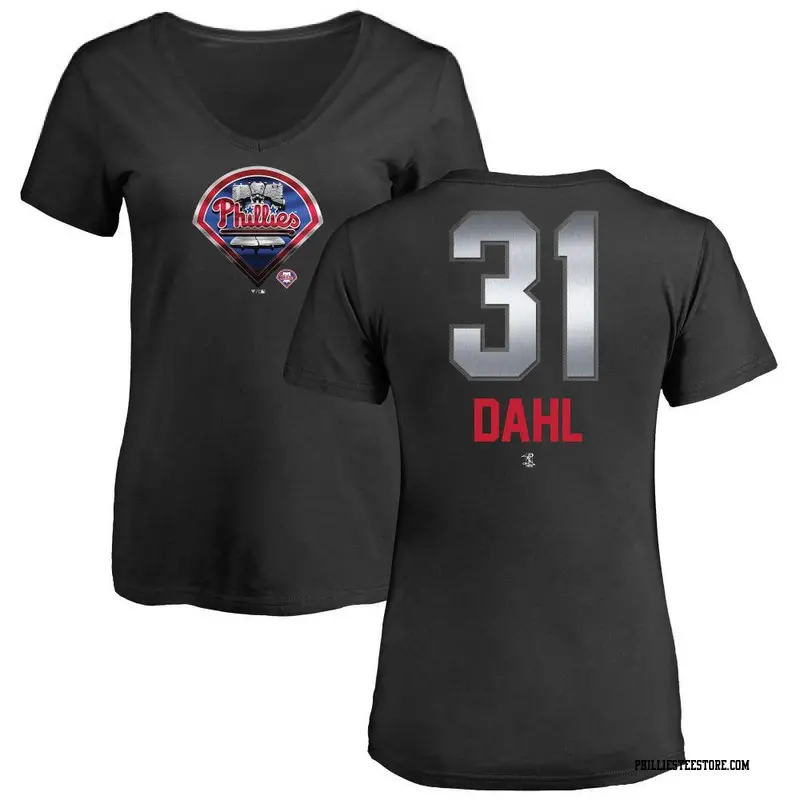 Women's Philadelphia Phillies ＃31 David Dahl Black Midnight Mascot V-Neck T-Shirt