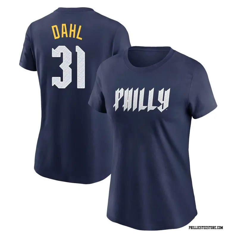 Women's Philadelphia Phillies ＃31 David Dahl Navy 2024 City Connect Fuse Name & Number T-Shirt