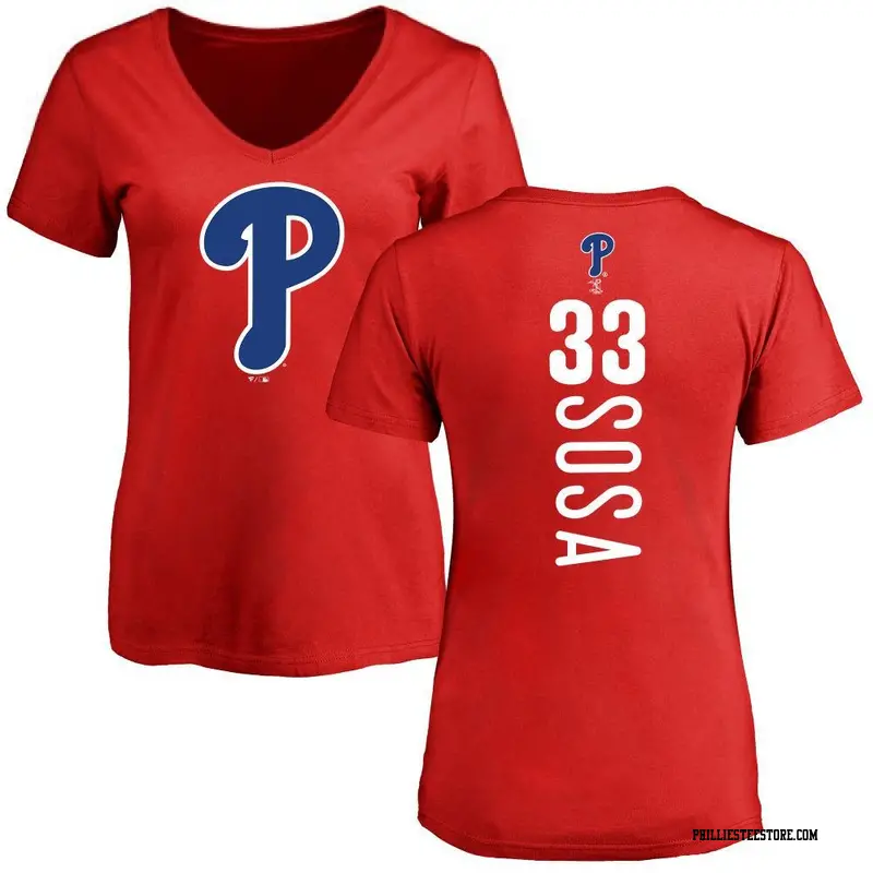 Women's Philadelphia Phillies ＃33 Edmundo Sosa Red Backer Slim Fit T-Shirt