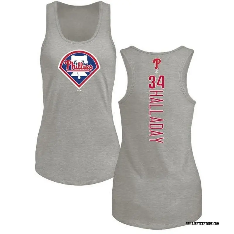 Women's Philadelphia Phillies ＃34 Roy Halladay Ash Branded Backer Tank Top