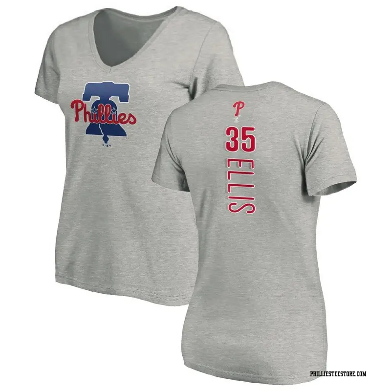 Women's Philadelphia Phillies ＃35 Drew Ellis Ash Backer Slim Fit T-Shirt