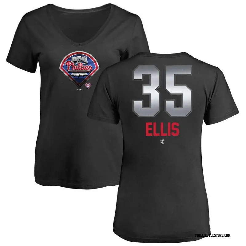 Women's Philadelphia Phillies ＃35 Drew Ellis Black Midnight Mascot V-Neck T-Shirt