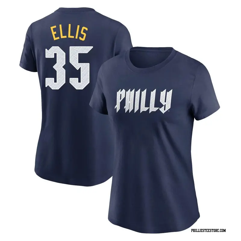 Women's Philadelphia Phillies ＃35 Drew Ellis Navy 2024 City Connect Fuse Name & Number T-Shirt