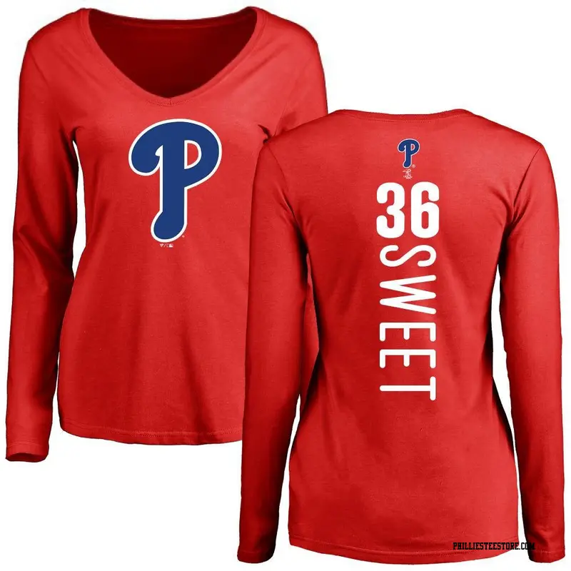 Women's Philadelphia Phillies ＃36 Devin Sweet Red Backer Slim Fit Long Sleeve T-Shirt