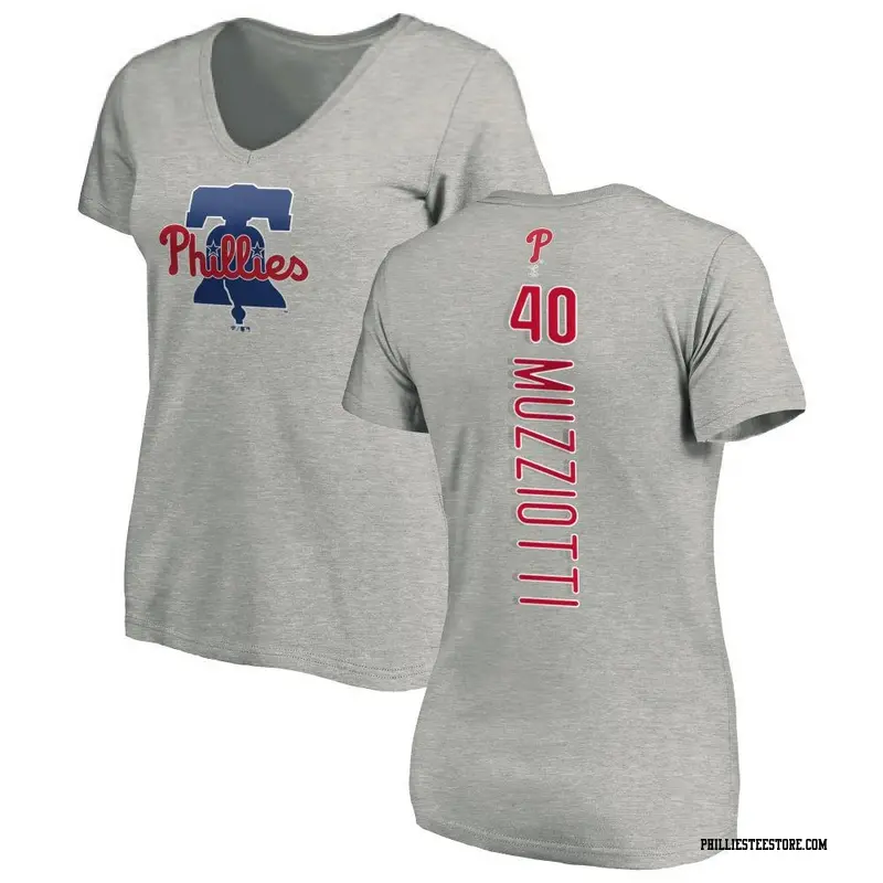 Women's Philadelphia Phillies ＃40 Simon Muzziotti Ash Backer Slim Fit T-Shirt