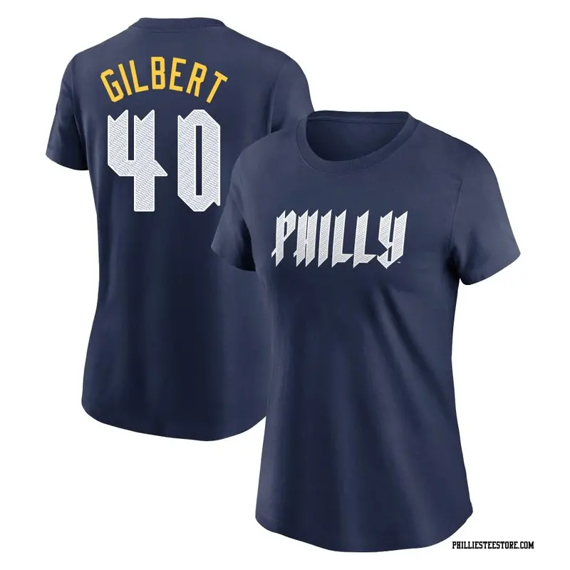 Women's Philadelphia Phillies ＃40 Tyler Gilbert Navy 2024 City Connect Fuse Name & Number T-Shirt